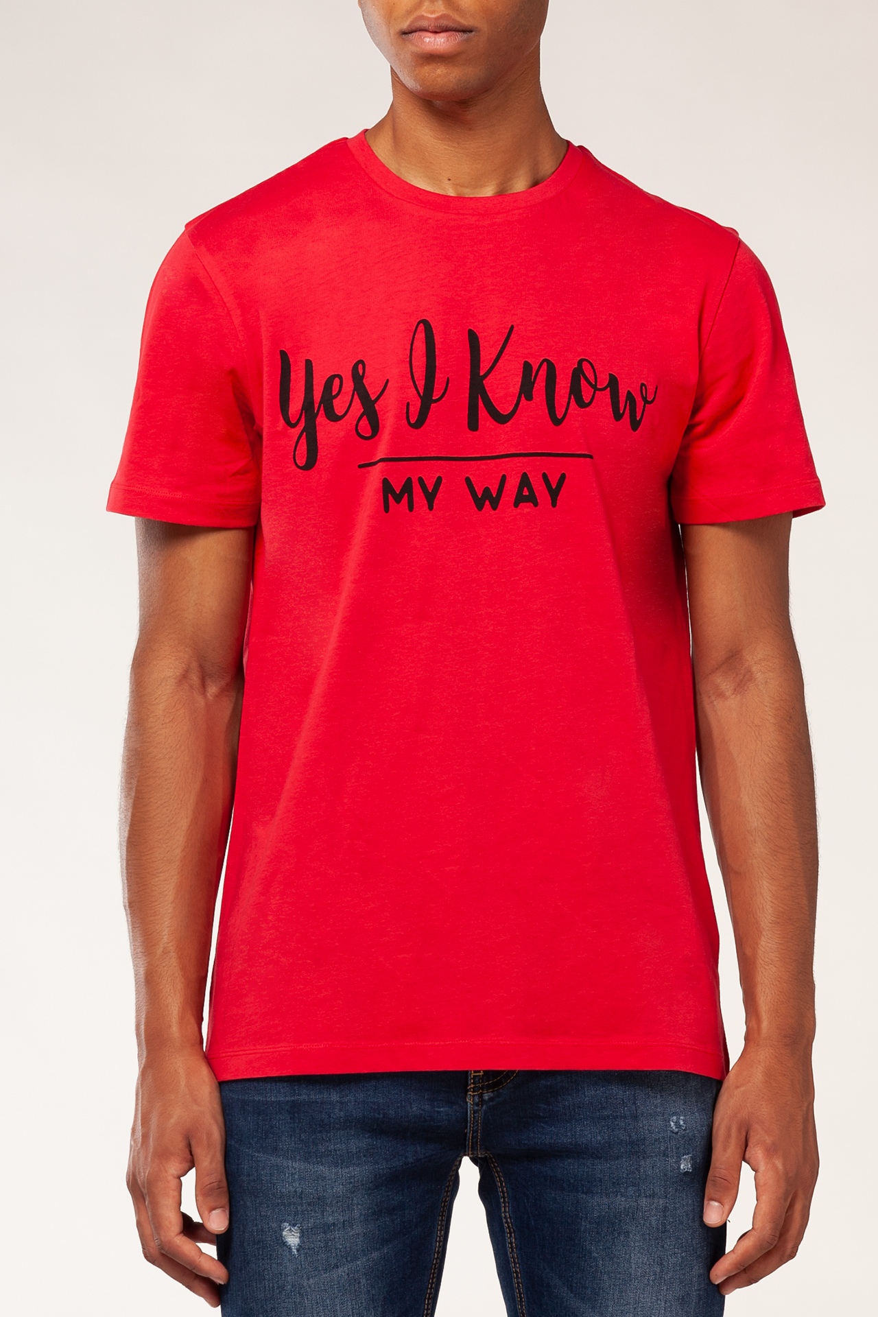 T.SHIRT GIROCOLLO BASIC STAMPA YES I KNOW MY WAY ROSSO