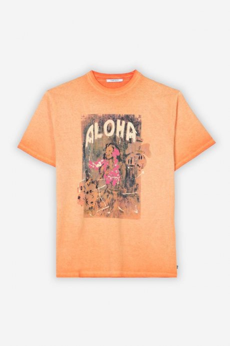 T-shirt tinta con stampa arancio