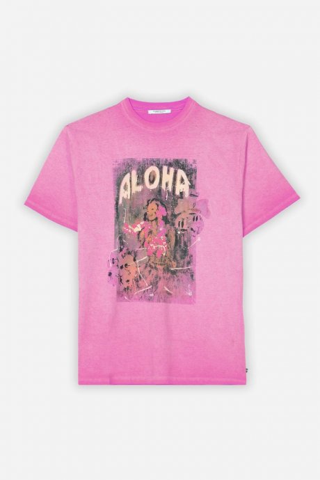 T-shirt tinta con stampa rosa