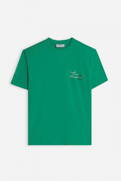 T-shirt girocollo con stampa e ricamo verde