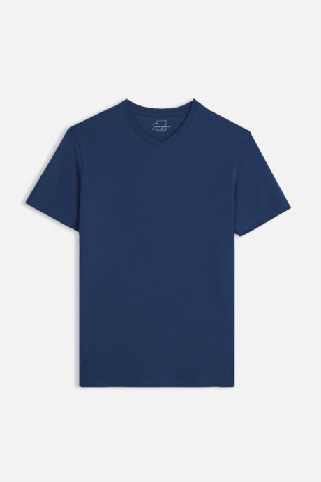 T-shirt scollo a v jersey bielastico bleu