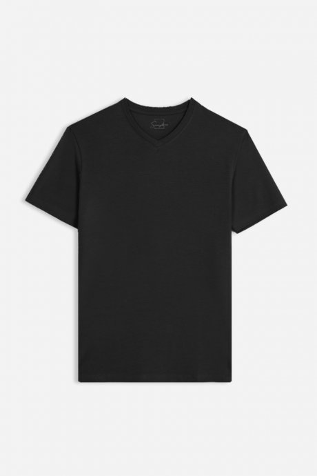 T-shirt scollo a v jersey bielastico nero