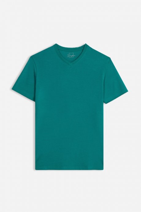 T-shirt scollo a v jersey bielastico verde smeraldo