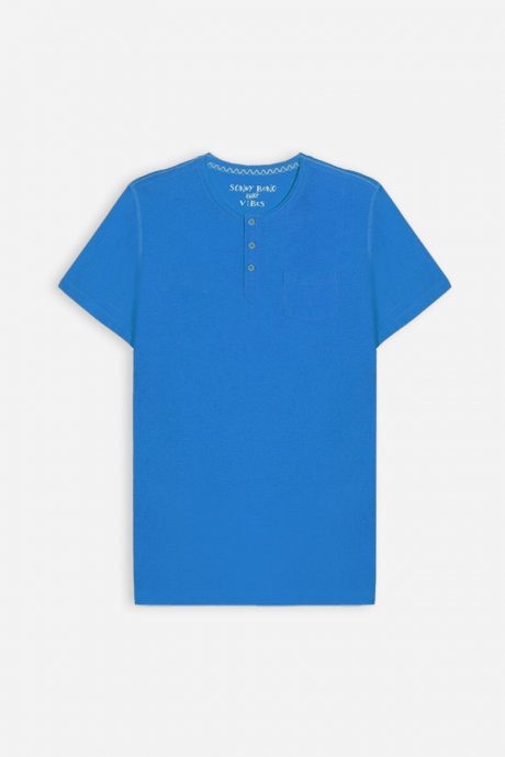 T-shirt serafino cotone slub azzurro