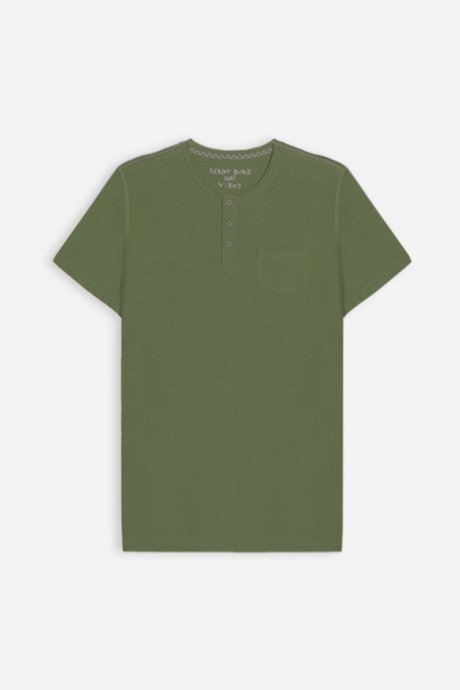 T-shirt serafino cotone slub verde muschio