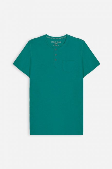 T-shirt serafino cotone slub verde smeraldo