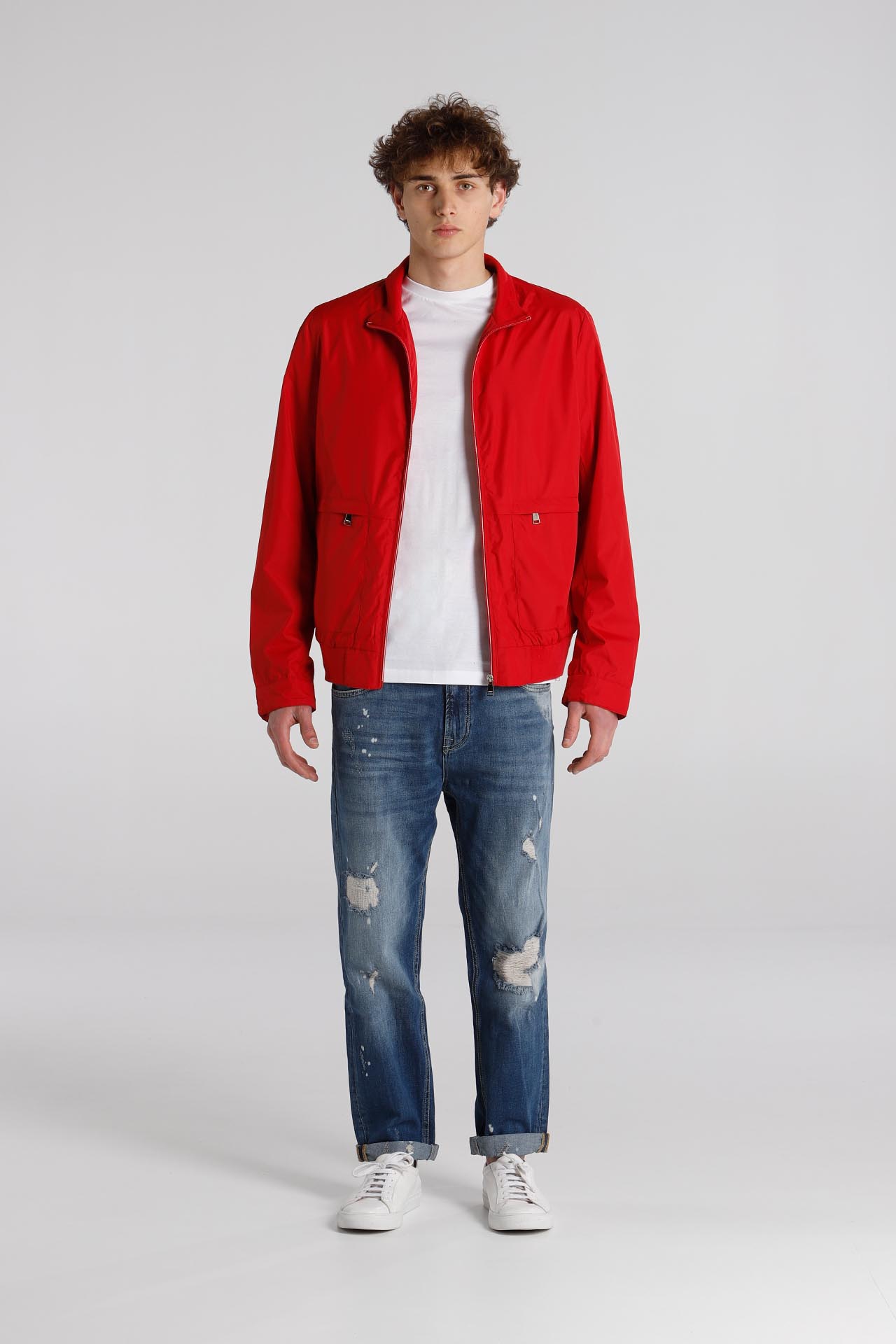 BOMBER IN POLY PONGEE CON FODERA INTERNA JERSEY E MESH ROSSO