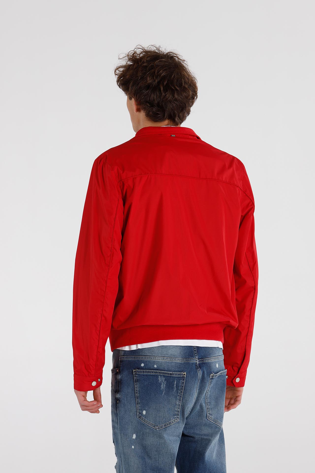 BOMBER IN POLY PONGEE CON FODERA INTERNA JERSEY E MESH ROSSO